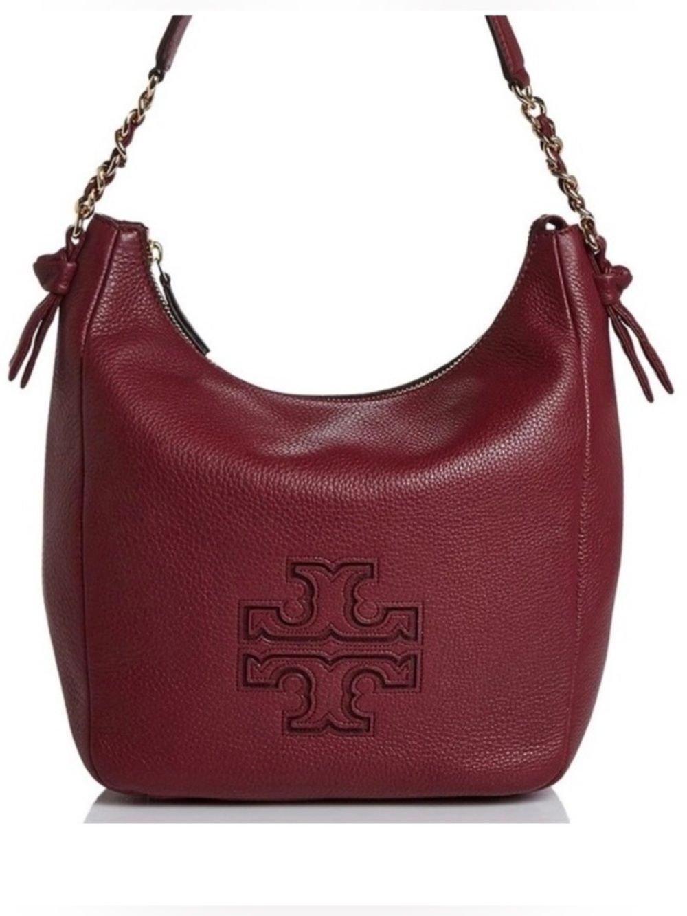 Tory Burch Harper Pebbled Leather Merlot Hobo Shoulder Bag